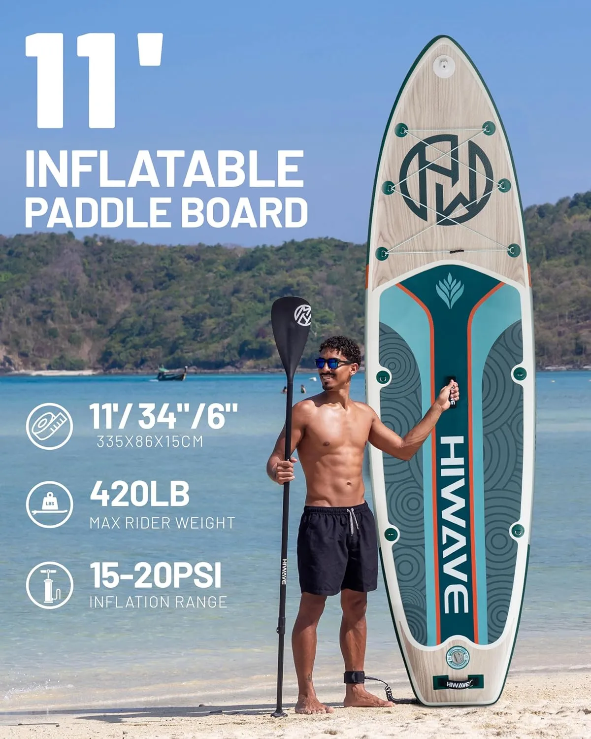 Inflatable Paddle Board 11 '* 34 "* 6" Extra Wide Sup Board, 450lb Capicity Paddle Board for Adults, Suitable for Sea and Lakes, 2 1Family Board