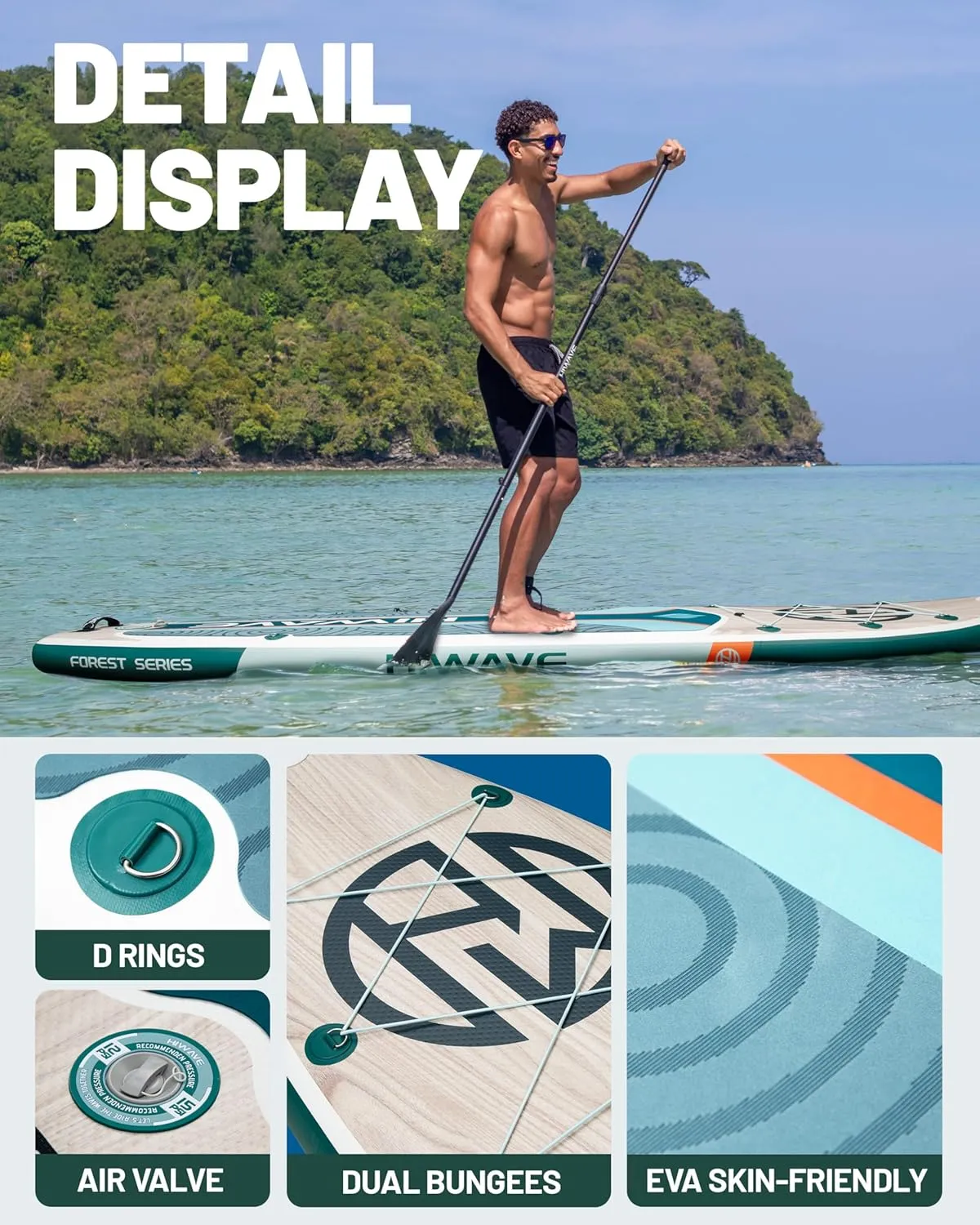 Inflatable Paddle Board 11 '* 34 "* 6" Extra Wide Sup Board, 450lb Capicity Paddle Board for Adults, Suitable for Sea and Lakes, 2 1Family Board
