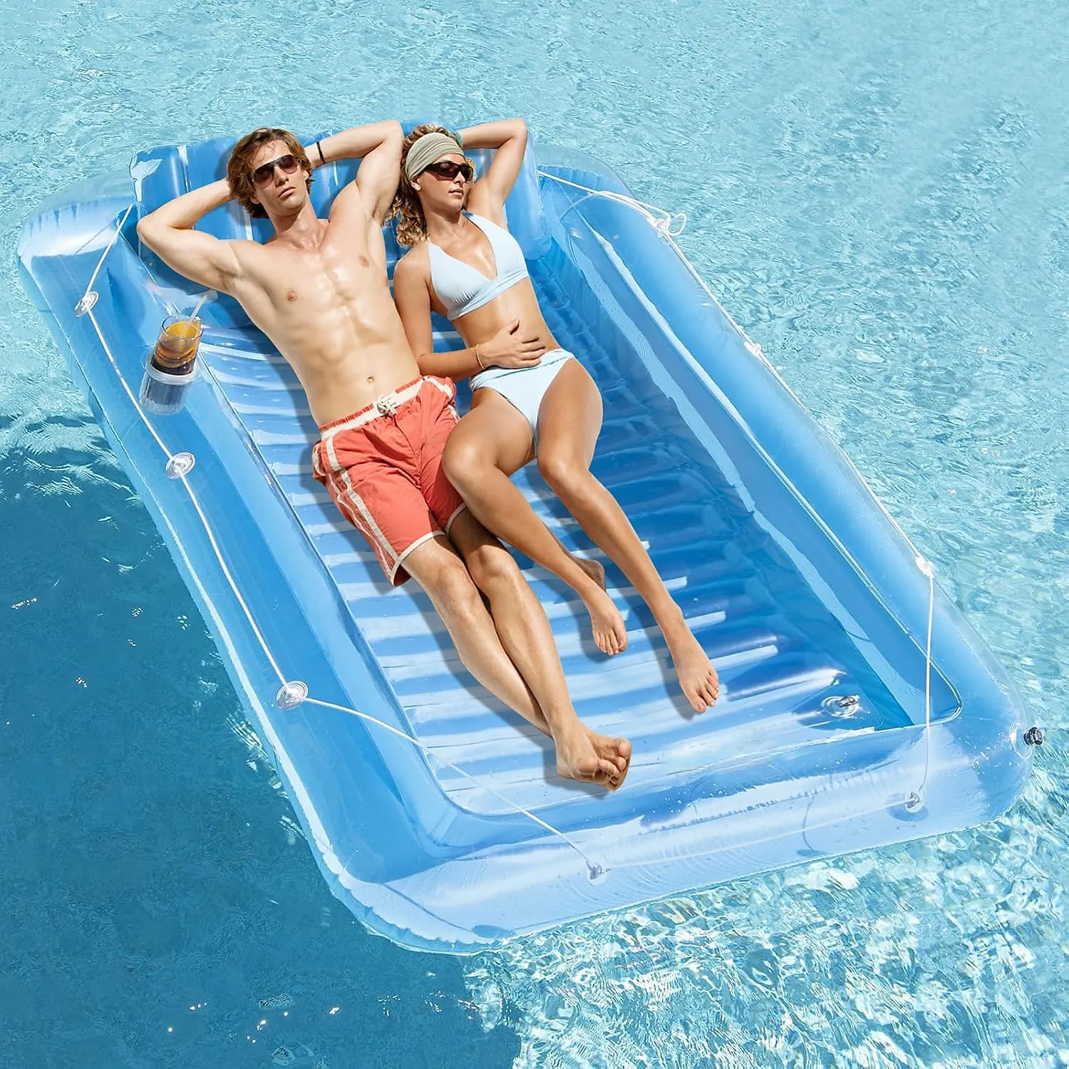 Inflatable Pool Floats Boat for Adults, Blow Up Tanning Pool Raft Sun Tan Tub with Inflatable Pillow for Family Outdoor, Garden, Backyard Summer Water Party (14  Year Old)