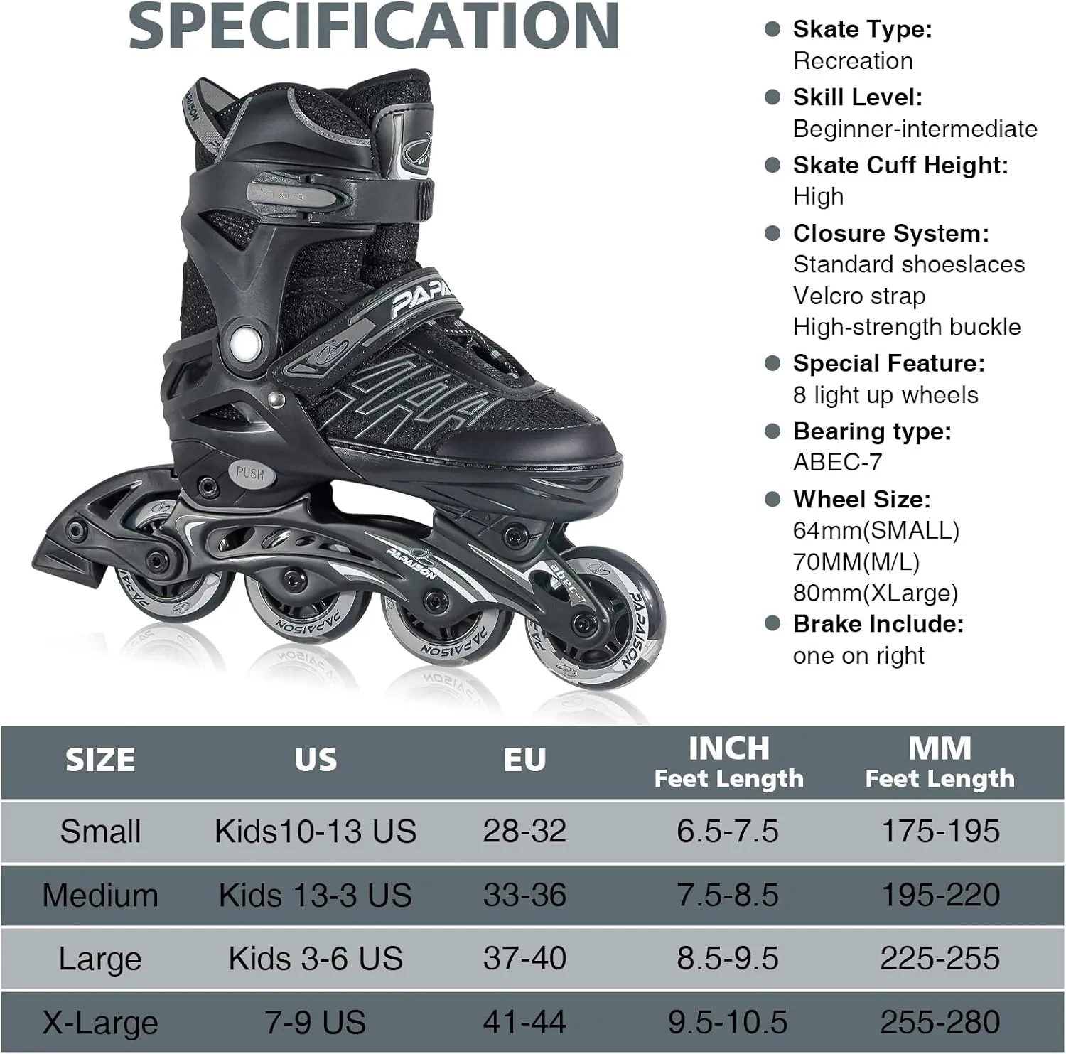 Inline Skates for Girls and Boys, Adjustable Roller Skates with Featuring All Illuminating Wheels, for Kids and Adults, Men and Ladies