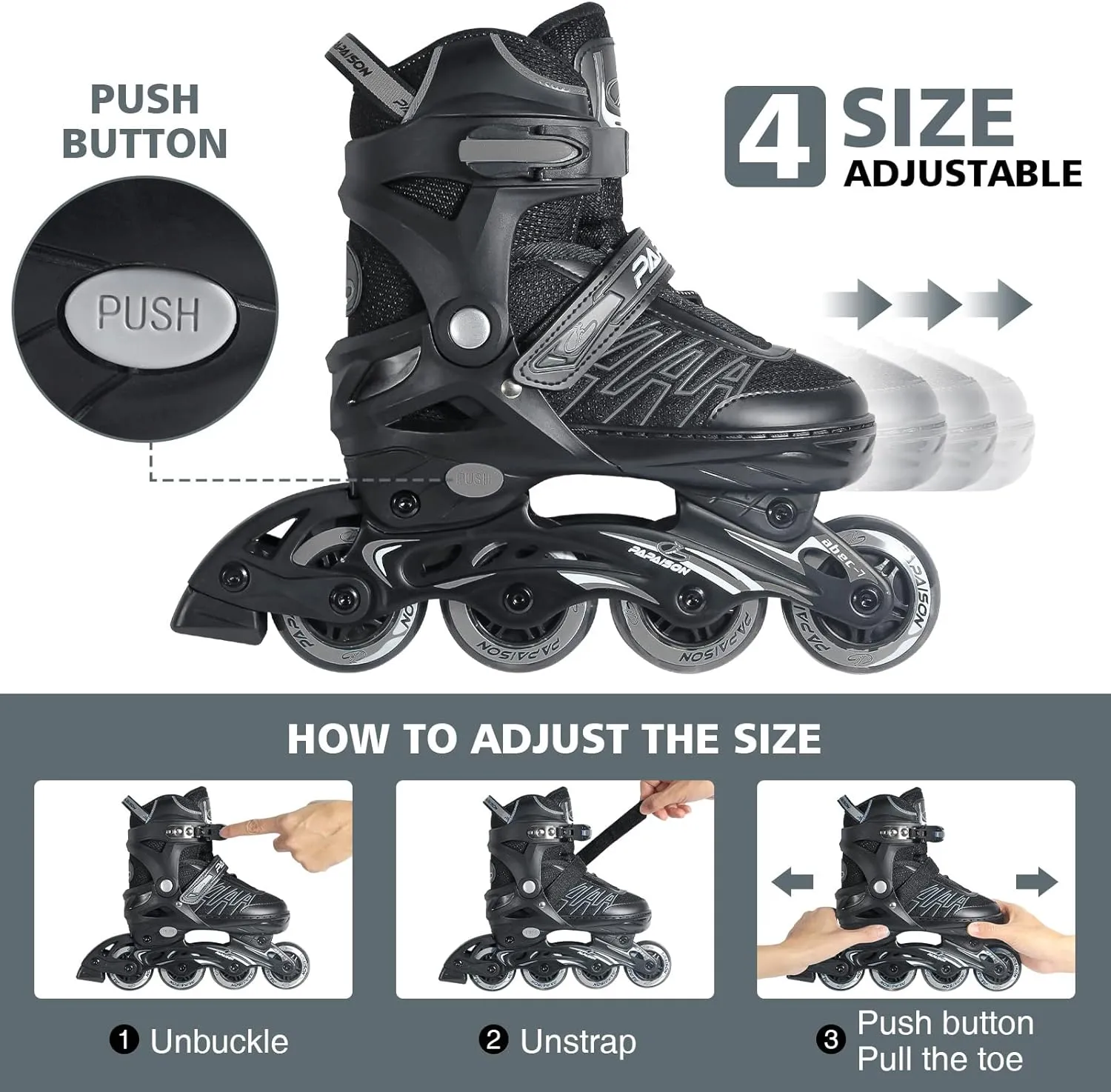 Inline Skates for Girls and Boys, Adjustable Roller Skates with Featuring All Illuminating Wheels, for Kids and Adults, Men and Ladies