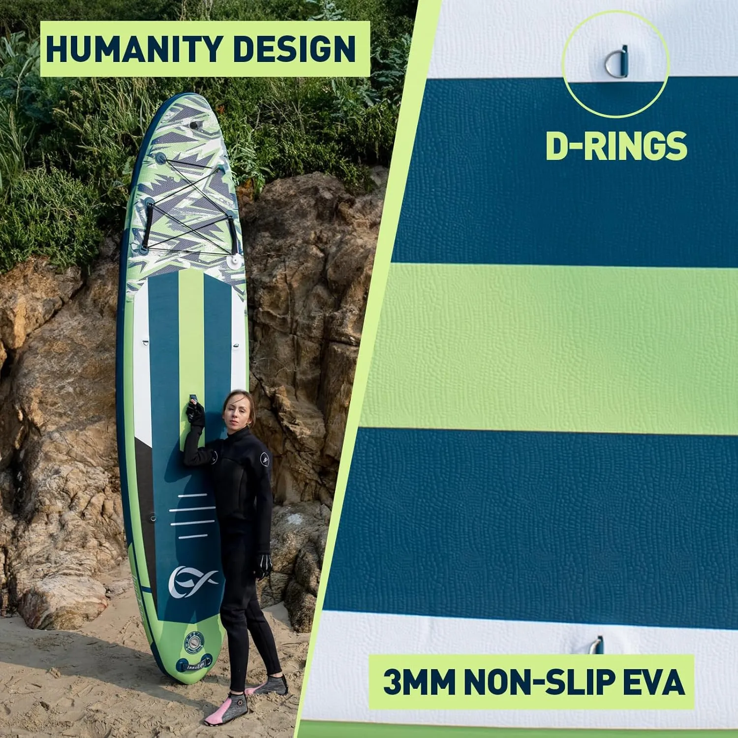 InnoExpo 11' Inflatable Stand Up Paddle Boards with Premium Accessories, Wide Stable SUP Paddle Board Design, Non-Slip Comfort Deck for Youth & Adults