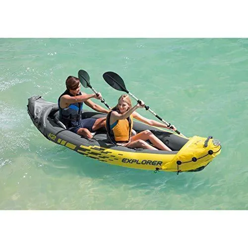 Intex Explorer K2 Kayak, 2-Person Inflatable Kayak Set with Aluminum Oars and High Output Air Pump