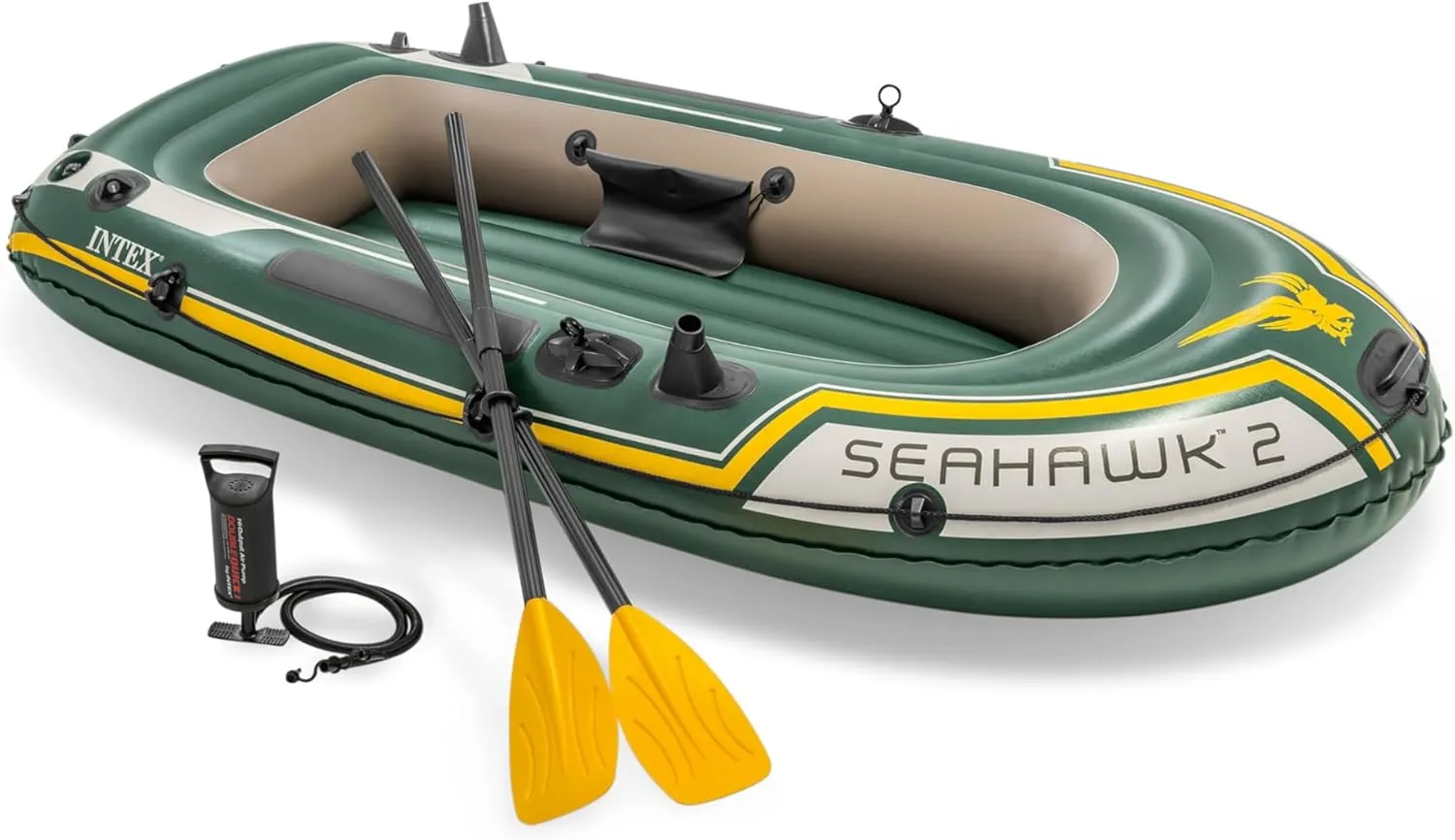 INTEX Seahawk Inflatable Boat Series: Includes Deluxe Aluminum Oars and High-Output Pump  SuperStrong PVC  Fishing Rod Holders  Heavy Duty Grab Handles  Gear Pouch