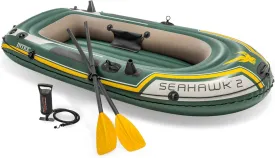 INTEX Seahawk Inflatable Boat Series: Includes Deluxe Aluminum Oars and High-Output Pump  SuperStrong PVC  Fishing Rod Holders  Heavy Duty Grab Handles  Gear Pouch