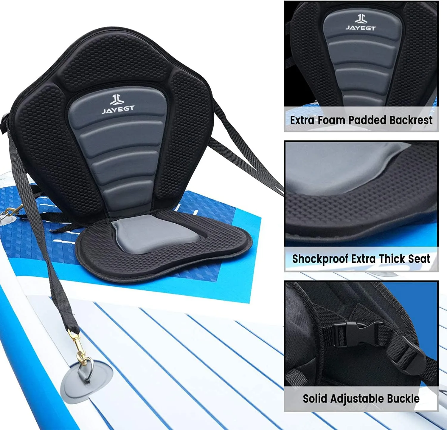 JAYEGT Kayak Seat Deluxe Padded Back Canoe Seat with Back Support SUP Paddle Board Seats Fishing Seat for Universal Sit with Detachable Storage Bag and 4 Adjustable Straps.