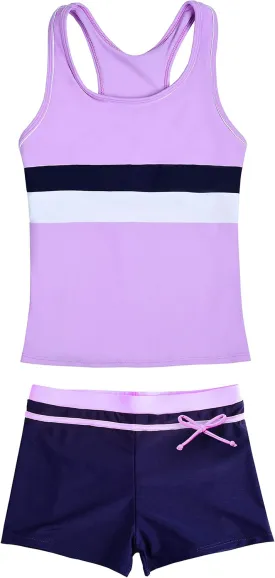 JerrisApparel Little Girls' Summer Two Piece Boyshort Tankini Kids Swimsuit