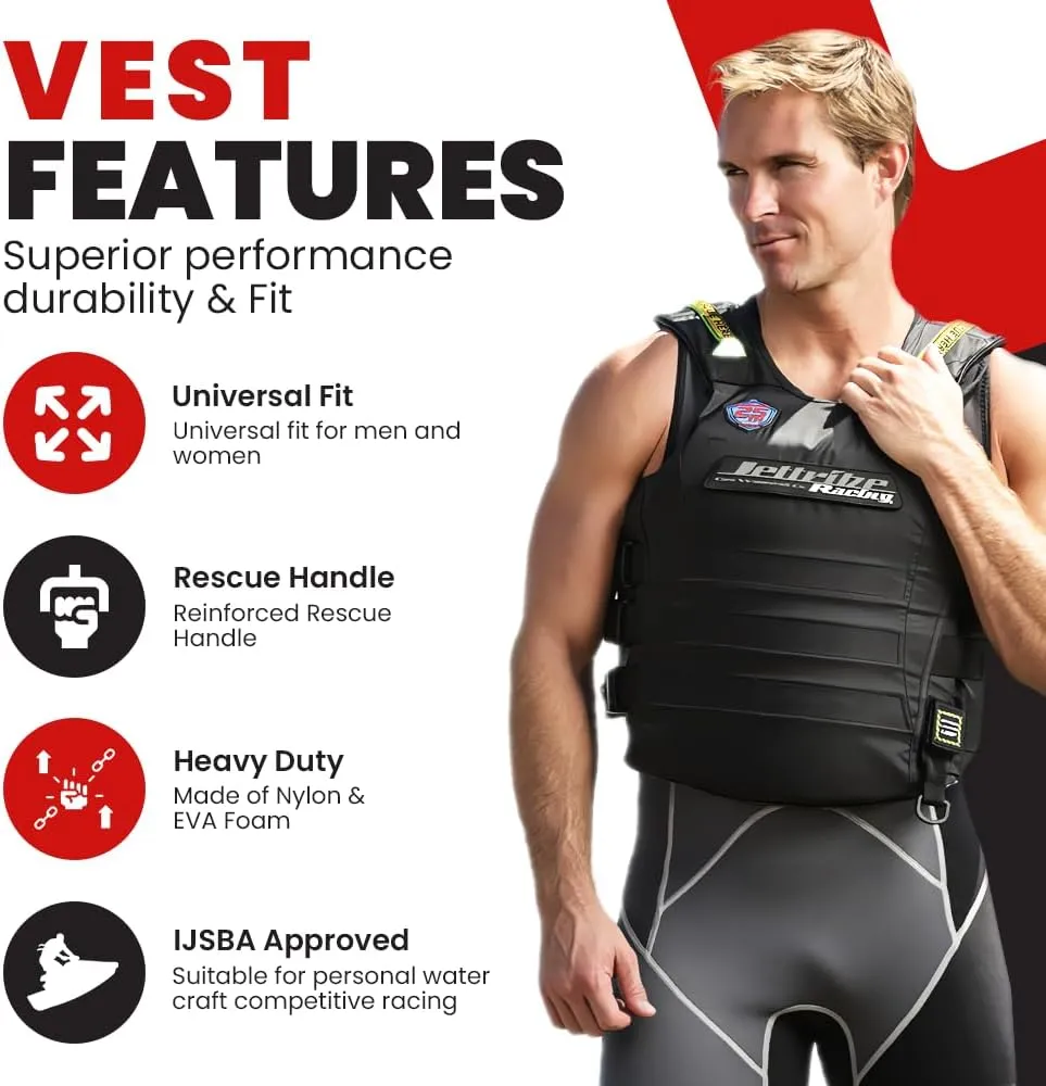 Jettribe US Coast Guard Life Vest | Black Out | Type 3 PFD | Side-Entry Jet Ski Vest