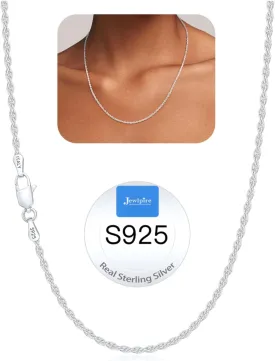 Jewlpire Italian 2mm Rope Chain 925 Sterling Silver Chain Necklace for Women, 14K Plated Gold Chain for Women Smooth & Sturdy Women's Chain Necklaces, 16 18 20 22 24 26 Inch