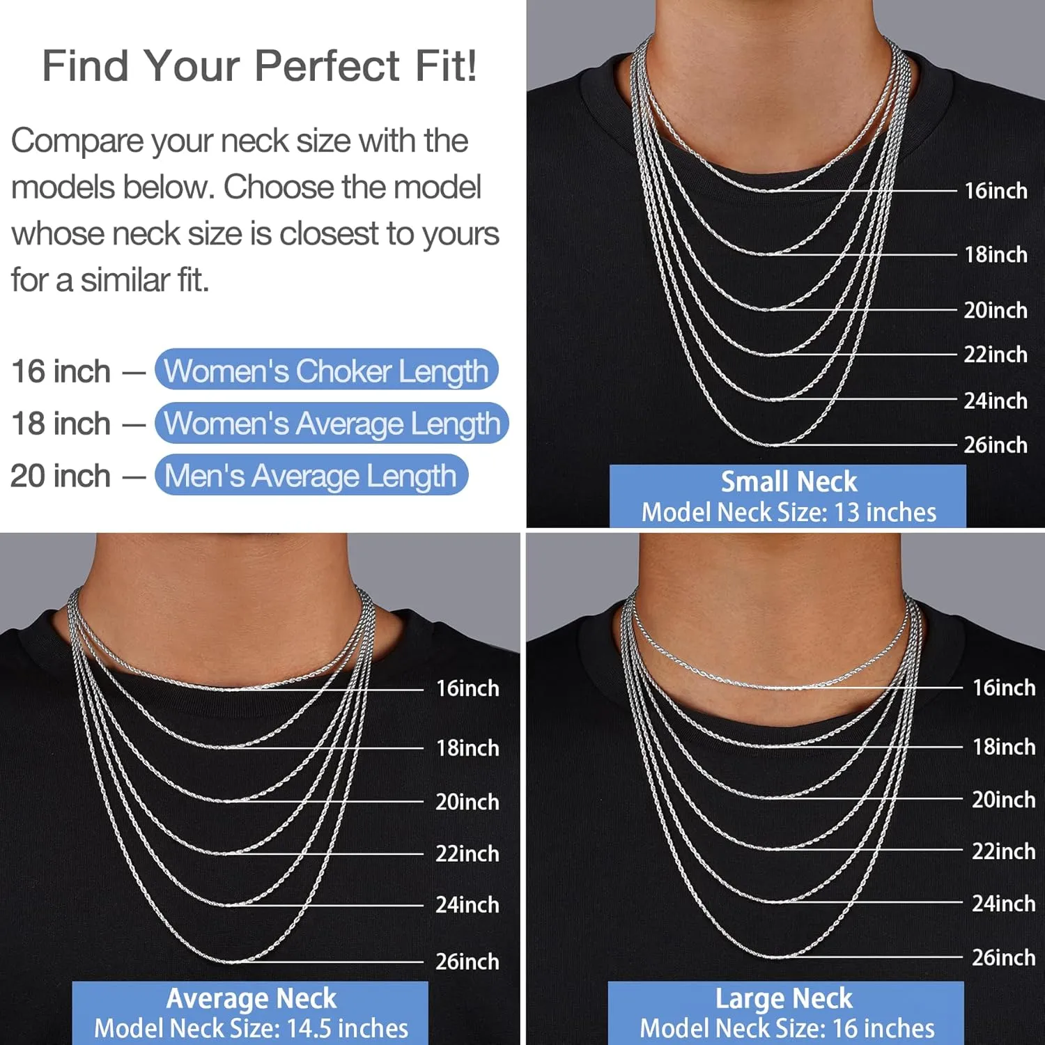 Jewlpire Italian 2mm Rope Chain 925 Sterling Silver Chain Necklace for Women, 14K Plated Gold Chain for Women Smooth & Sturdy Women's Chain Necklaces, 16 18 20 22 24 26 Inch