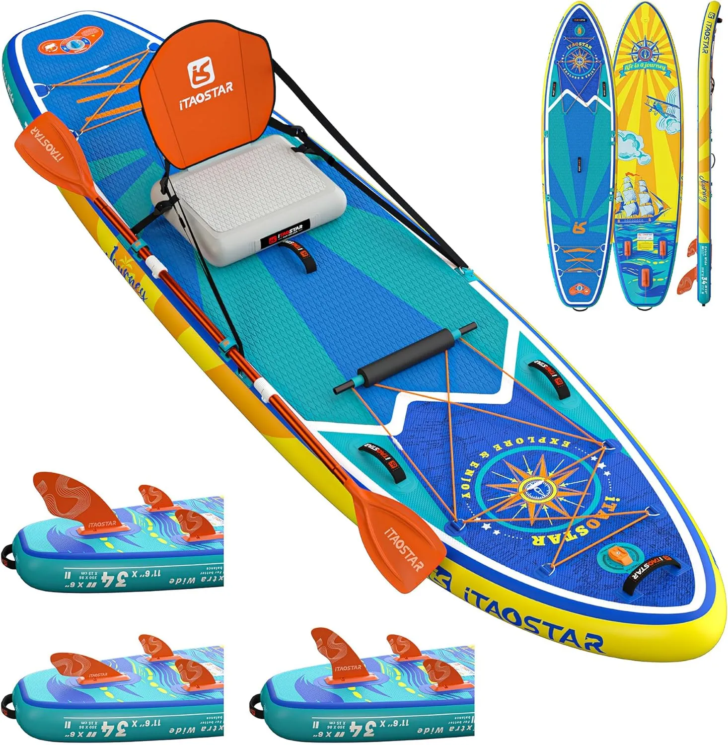 Journey 11'6" / 11'34" / 11'35" Extra Wide Paddle Board, One-Stop Premium SUP Board Accessories, Tailored Fins, Stable Inflatable Stand Up Paddle Boards for Youth/Adults of All Skill Levels
