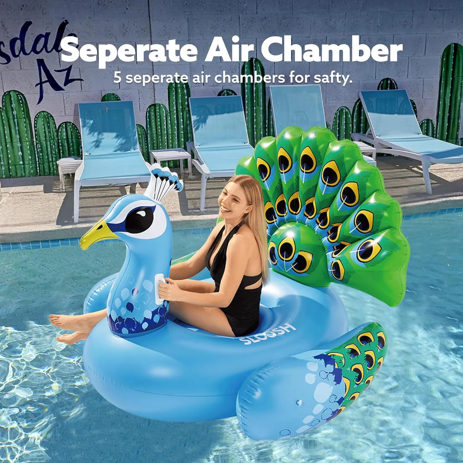 JOYIN Inflatable Peacock Pool Float - Giant Peacock Fun Beach Floaties, Pool Party Decorations Adult Size Inflatable Animal Summer Swim Pool Raft Toys Lounge for Adults & Kids