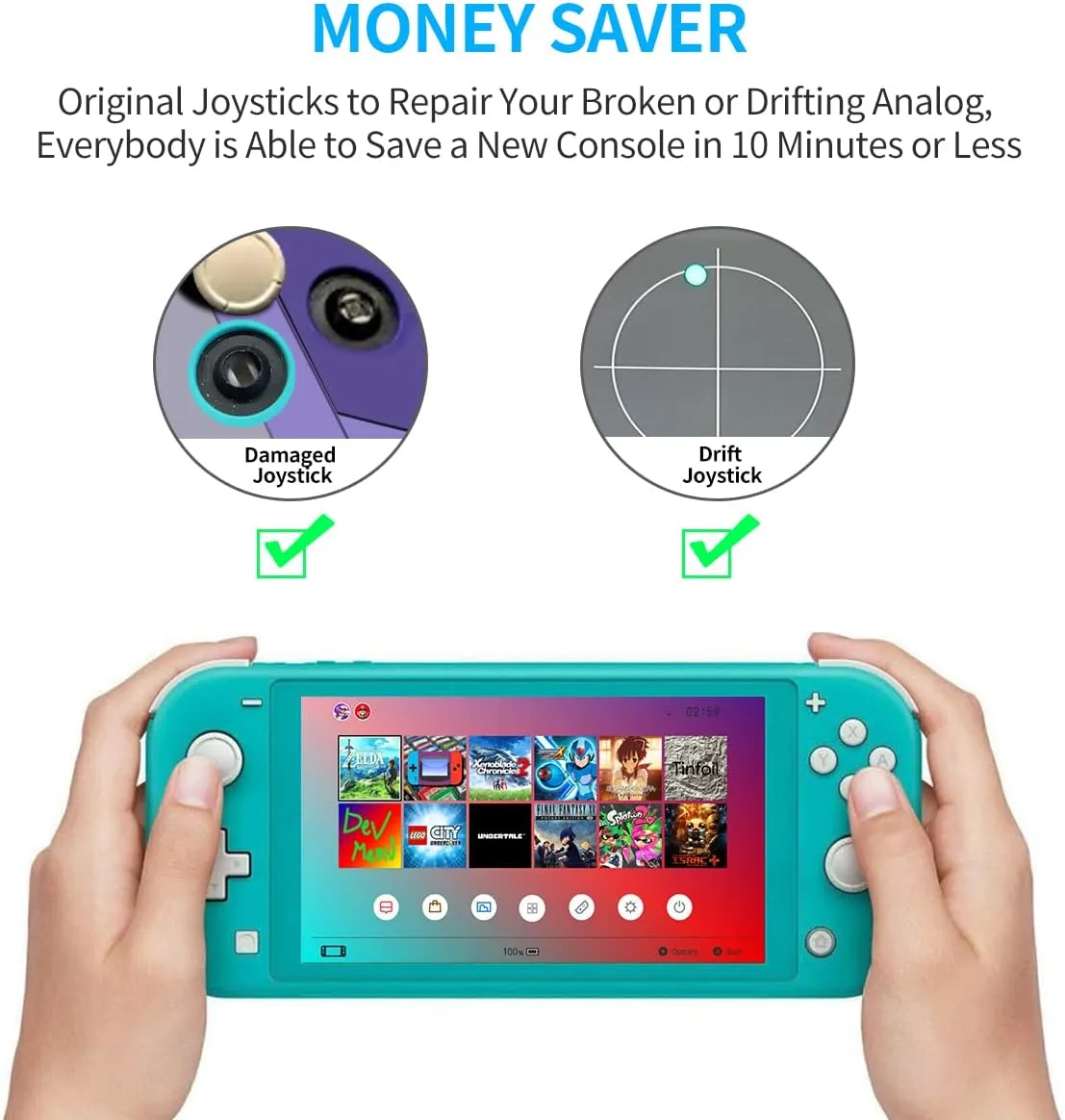 Joystick Replacement for Switch Lite  19 in 1 OEM Analog Stick Thumbstick Parts Repair Tool Kit Accessories with Y00 Triwing Screwdriver, Thumb Caps, Tweezers for OLED JoyCon Joy Con Controller