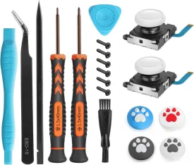 Joystick Replacement for Switch Lite  19 in 1 OEM Analog Stick Thumbstick Parts Repair Tool Kit Accessories with Y00 Triwing Screwdriver, Thumb Caps, Tweezers for OLED JoyCon Joy Con Controller