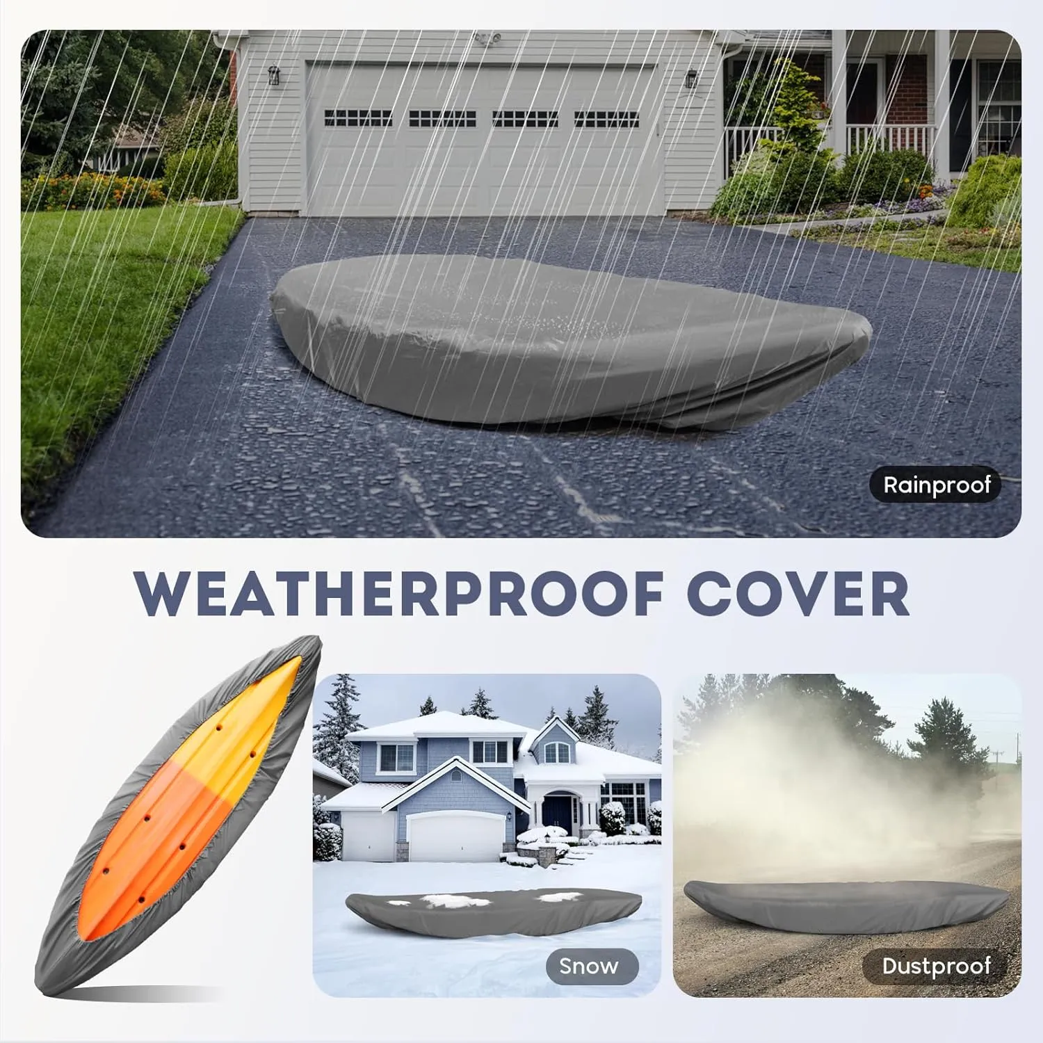 Kayak Cover Waterproof Kayak Canoe Cover Storage Dust Cover UV Protection Paddle Board Cover Fishing Boat Sunblock Shield for Outdoor Storage