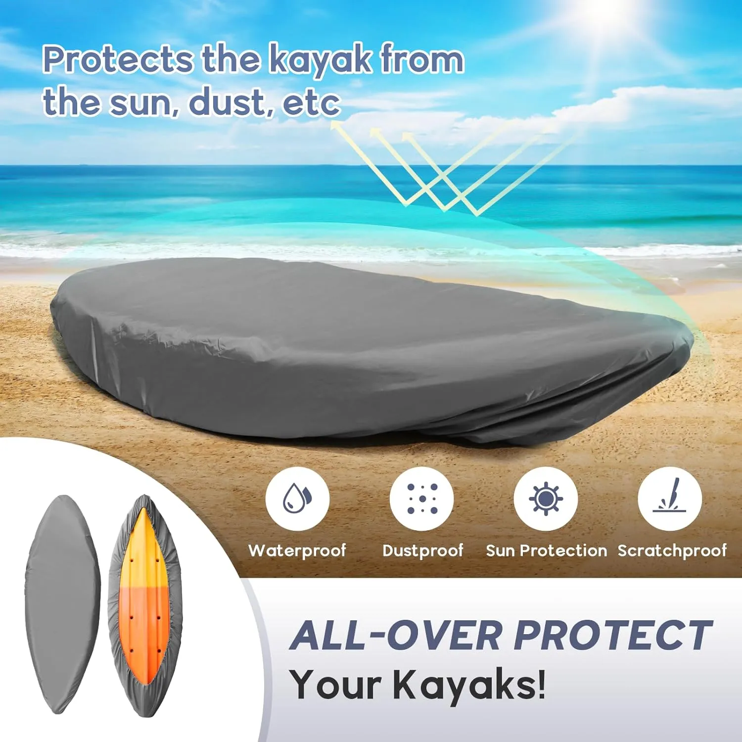 Kayak Cover Waterproof Kayak Canoe Cover Storage Dust Cover UV Protection Paddle Board Cover Fishing Boat Sunblock Shield for Outdoor Storage