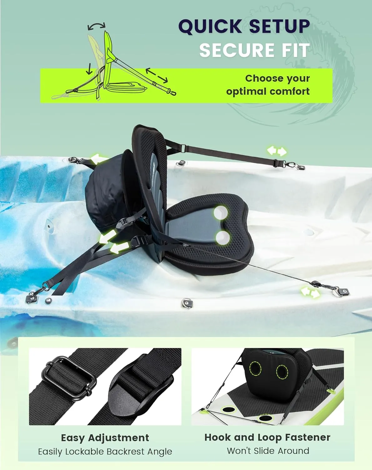 Kayak Seats with Back Support, Paddle Board Seat, Universal Thicken Cushion for Inflatable Paddleboard, Sup, Canoe, Ocean Kayak