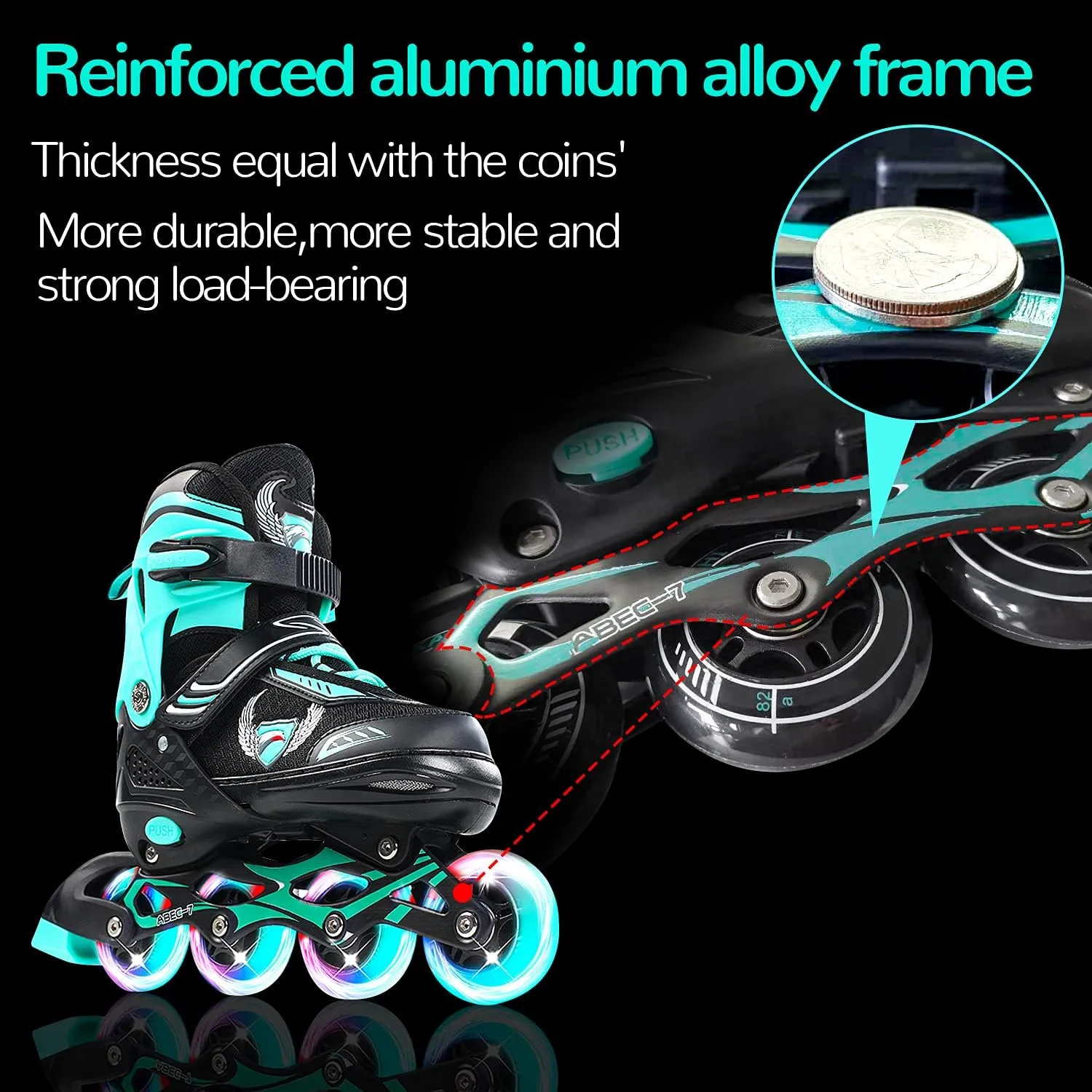 KDJ Inline Skates for Kids,Adjustable Roller Skates with 4 Illuminating Pu Wheels,Outdoors Indoors Roller Skates for Boys Girls Beginners