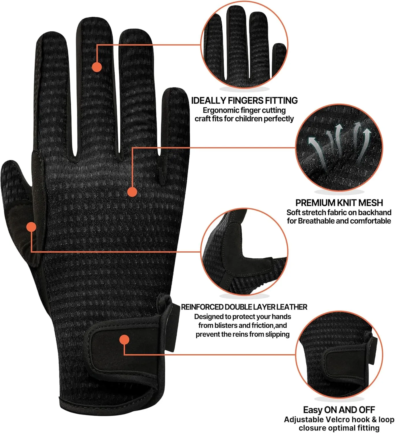 Kids Horse Riding Gloves Equestrian Anti Slip Children Horseback Bike Gardening Fishing Cycling Outdoor Activities Riding Gloves Girls Boys Youth