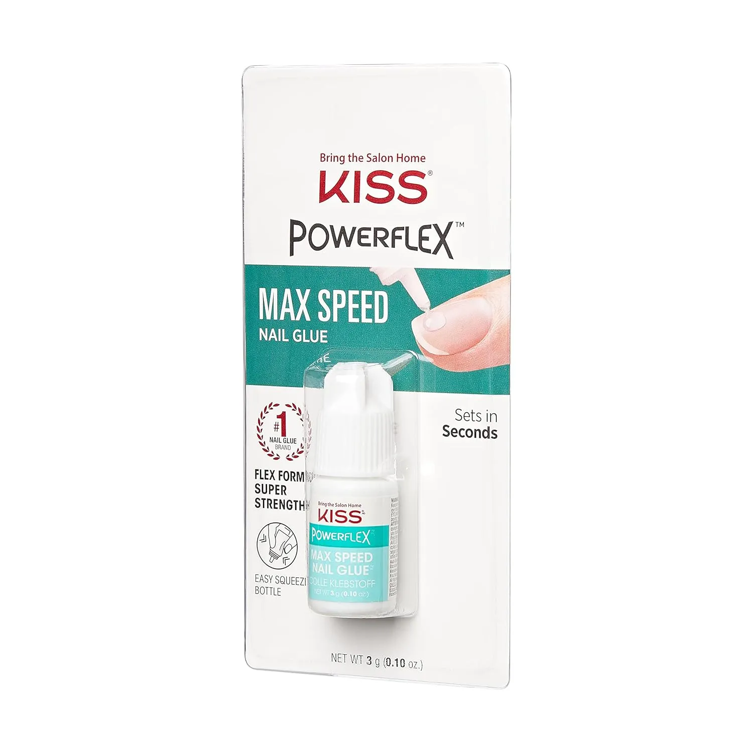 KISS PowerFlex Maximum Speed Nail Glue - Fast Drying Adhesive for Glue-On Nails & Repairs with Nozzle Tip Applicator, Ideal for Tips & Wraps, Net Wt. 0.10 oz (3g)