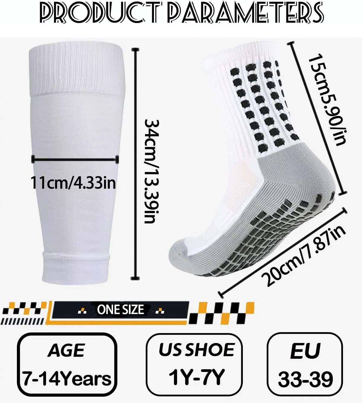 KMOLY 1 Set Kids Grip Soccer Socks and Shin Guard Sleeves for Age 7-14 Youth Boys Children Football Basketball Training