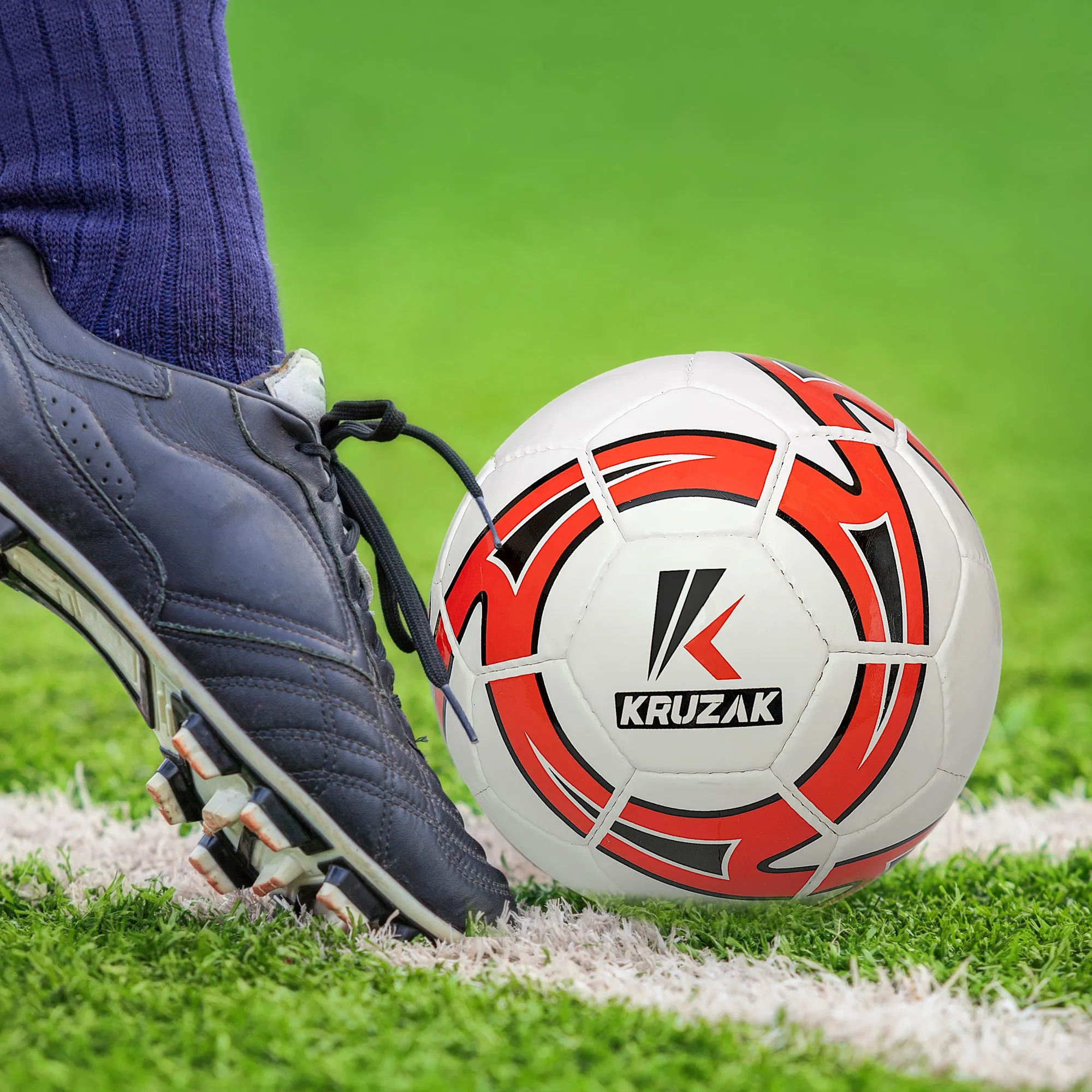 Kruzak Classic Official Size 5 Red Soccer Ball - Hand Stitched Match Ball for Professional Training - for Men, Women, Youth Boys & Girls Soccer Players
