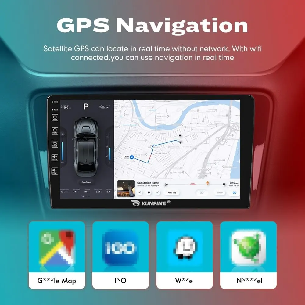Kunfine Car CarPlay Android Auto Navigation Stereo GPS Radio Reverse Camera Display 10" IPS Touchscreen Headunit Tablet Pad Media Player for Dodge Caliber 2007-2010, if Applicable Octa Core 6G 128G
