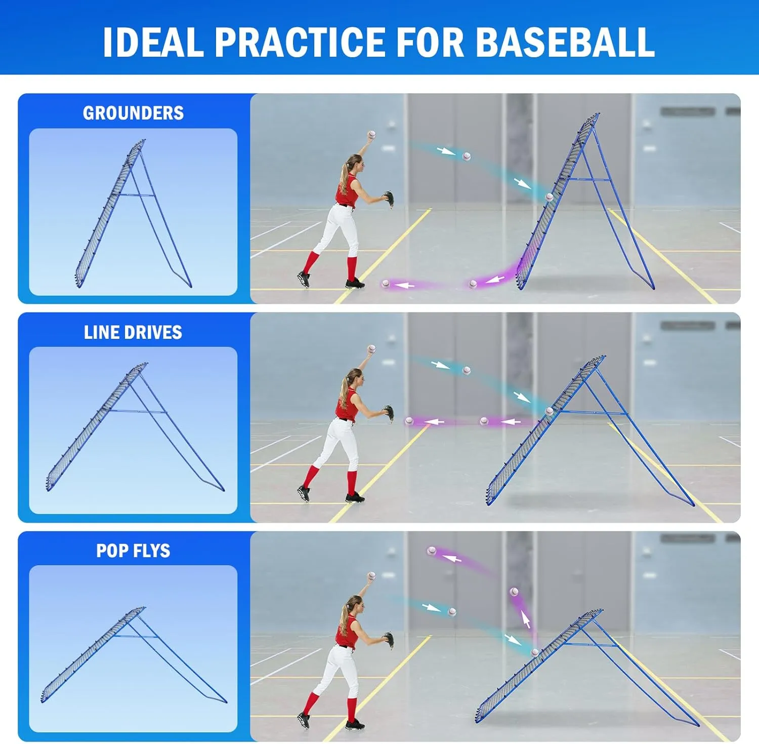 Lacrosse Baseball Rebounder Net, Volleyball Softball Rebounder Pitch Back Net with 2 x 6-Angle Quick Adjustments, Easy Quick Setup, Ideal for Softball,Soccer and Sport Training