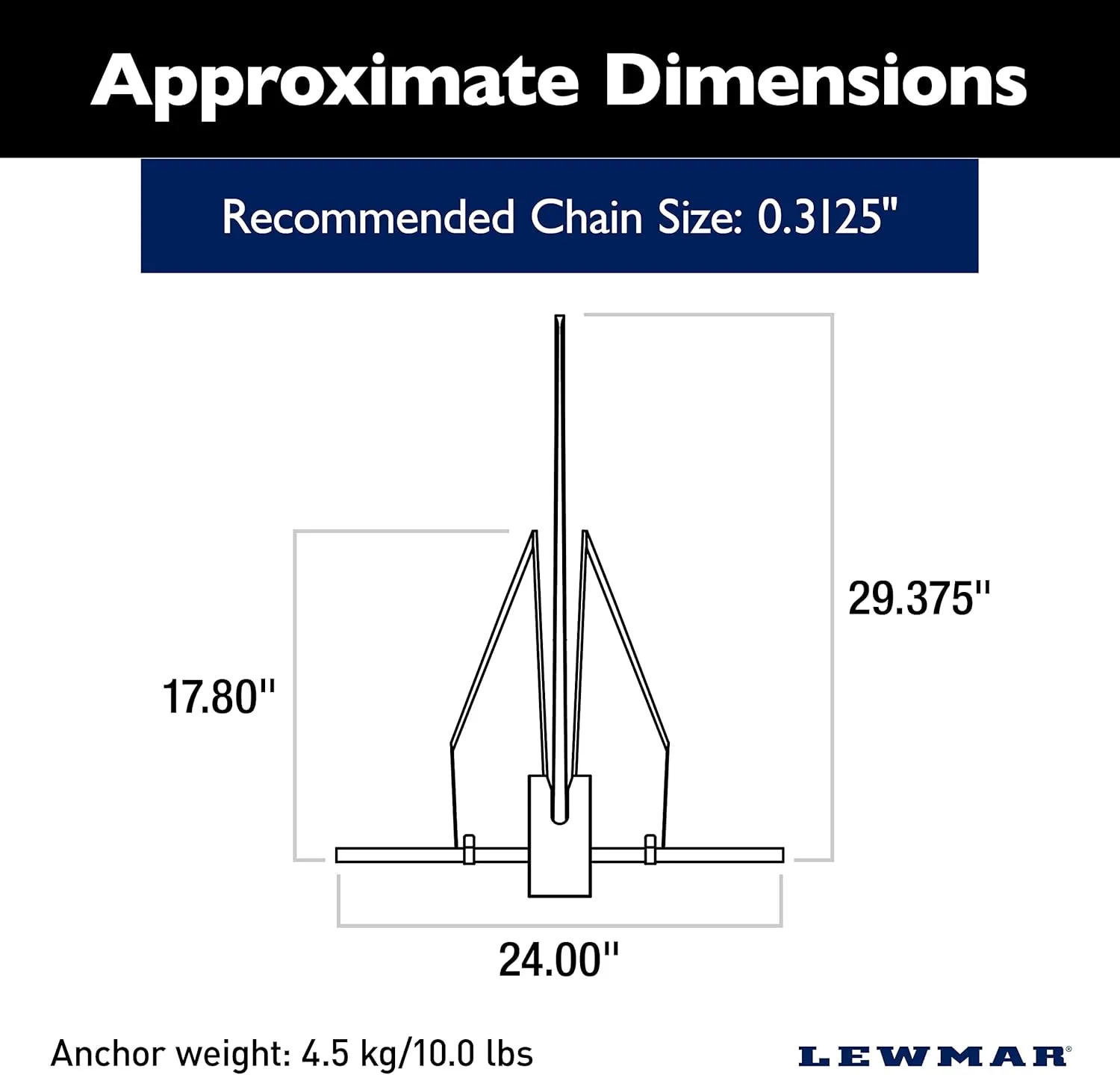 Lewmar 4 lb. LFX Fluke Anchor for Boats Anchoring in Mud or Sand, Aluminum