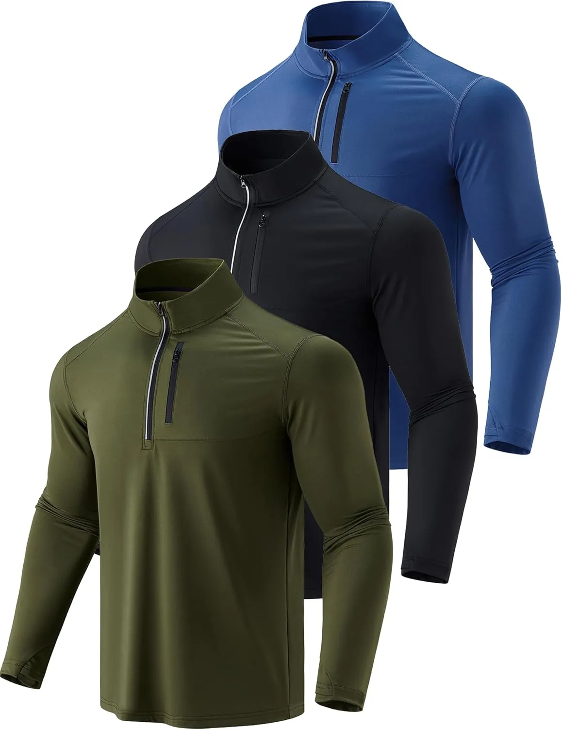 Liberty Imports 3-Pack Mens Quarter-Zip Pullover Lightweight Long Sleeve Athletic Jackets Performance Workout Running Shirts