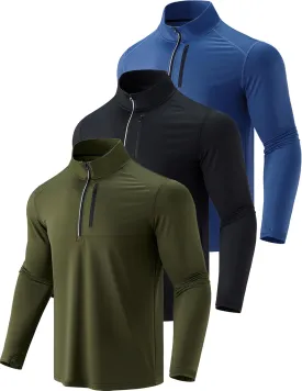 Liberty Imports 3-Pack Mens Quarter-Zip Pullover Lightweight Long Sleeve Athletic Jackets Performance Workout Running Shirts