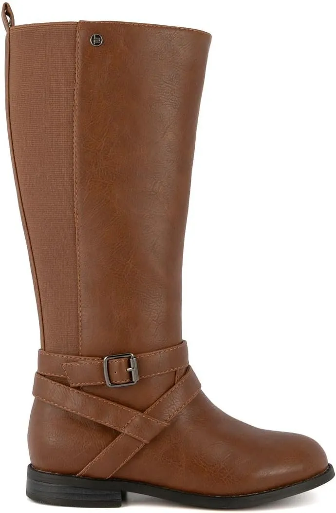 LONDON FOG Girls Brooke Knee High Fashion Boot Zip Up Boot With Fashion Buckle