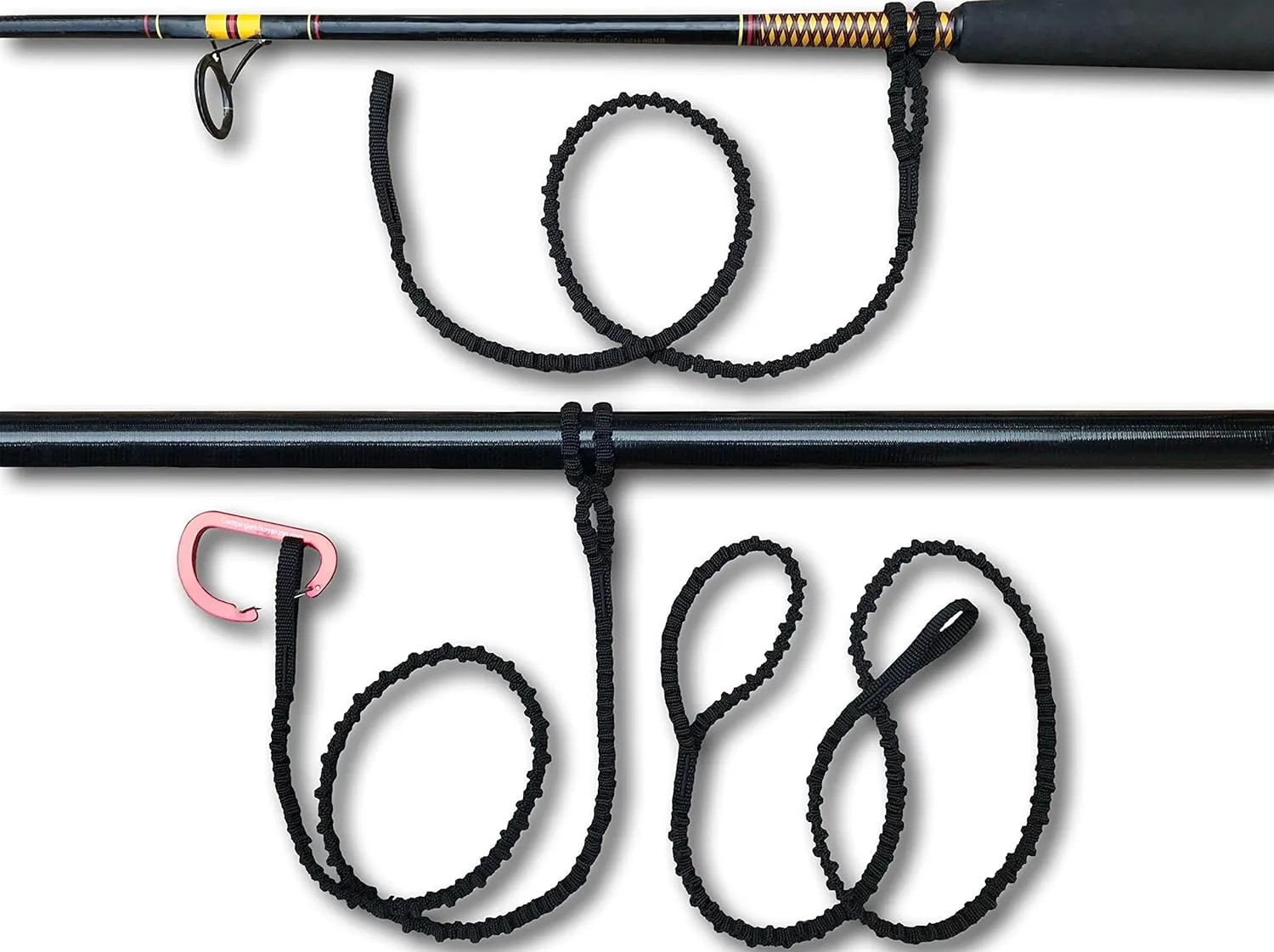 Made in The USA. Kayak Paddle/Rod/Gear Leash Now with Cinch Lock, 3 Black Leashes and 1 Carabiner. Built to Last.