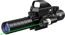 MidTen 3-9x32 Scope Combo with Dual Illuminated Scope Optics & 4 Holographic Reticle Red/Green Dot Sight & IIIA/2MW Laser Sight Rangefinder Illuminated Reflex Sight & 20mm Mount
