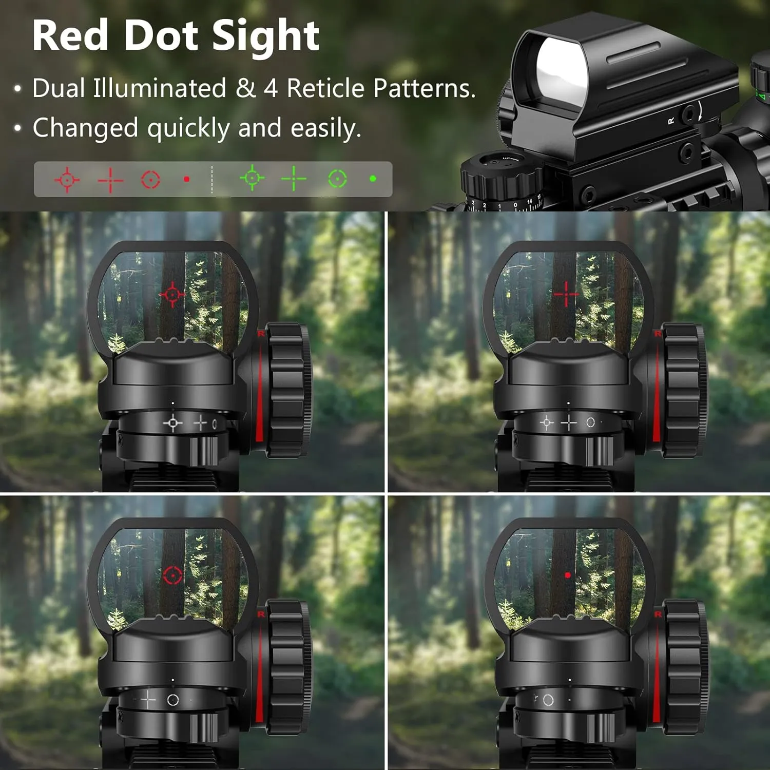 MidTen 3-9x32 Scope Combo with Dual Illuminated Scope Optics & 4 Holographic Reticle Red/Green Dot Sight & IIIA/2MW Laser Sight Rangefinder Illuminated Reflex Sight & 20mm Mount