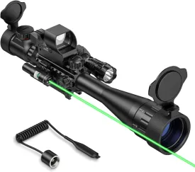 MidTen 6-24x50 AO Rifle Scope Combo, Dual Illuminated Scope Optics with Holographic Red & Green Dot Sight, IIIA/2MW Laser Sight, Flashlight and Mount, Rangefinder Reticle Long Range Scope