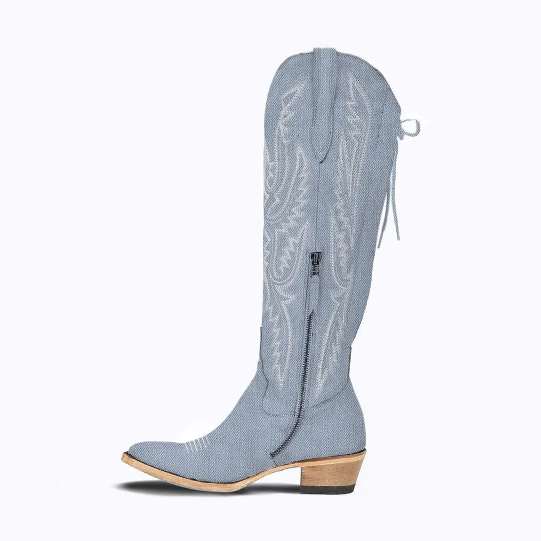MissHeel Over the Knee Cowboy Boots for Women Adjustable Thigh High Cowgirl Boots