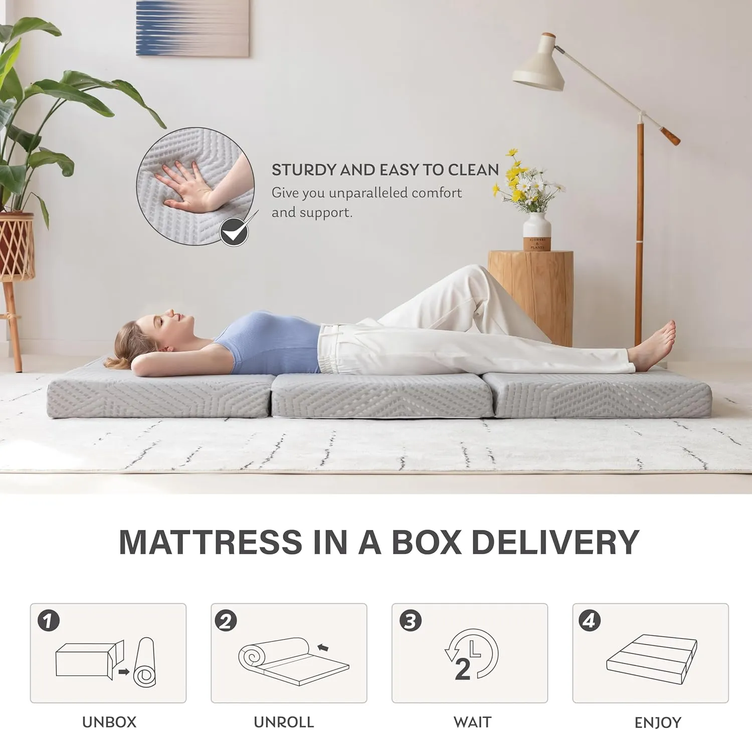 MLILY Tri-Fold Memory Foam Mattress, 4 inch Single Folding Mattress with Collapsible and Washable Cover, Travel and Guest Mat, 75"25"4", Grey