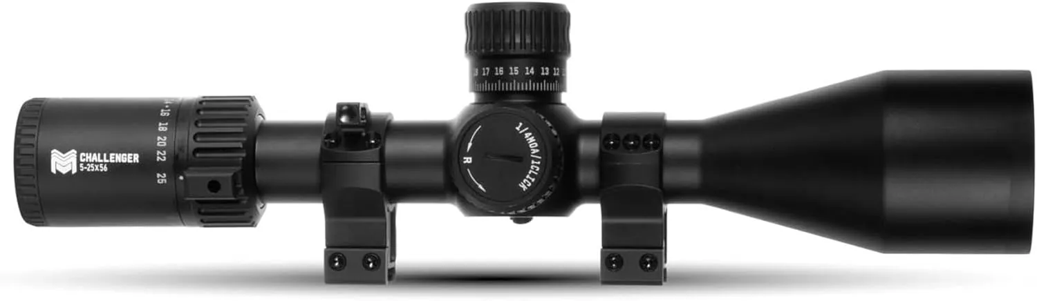 Monstrum Challenger 5-30x56 FFP Rifle Scope | Featuring ED Glass, Adjustable Objective, Precision Turrets with Zero Stop, Daylight Bright Reticle, and Anti-Cant Scope Rings