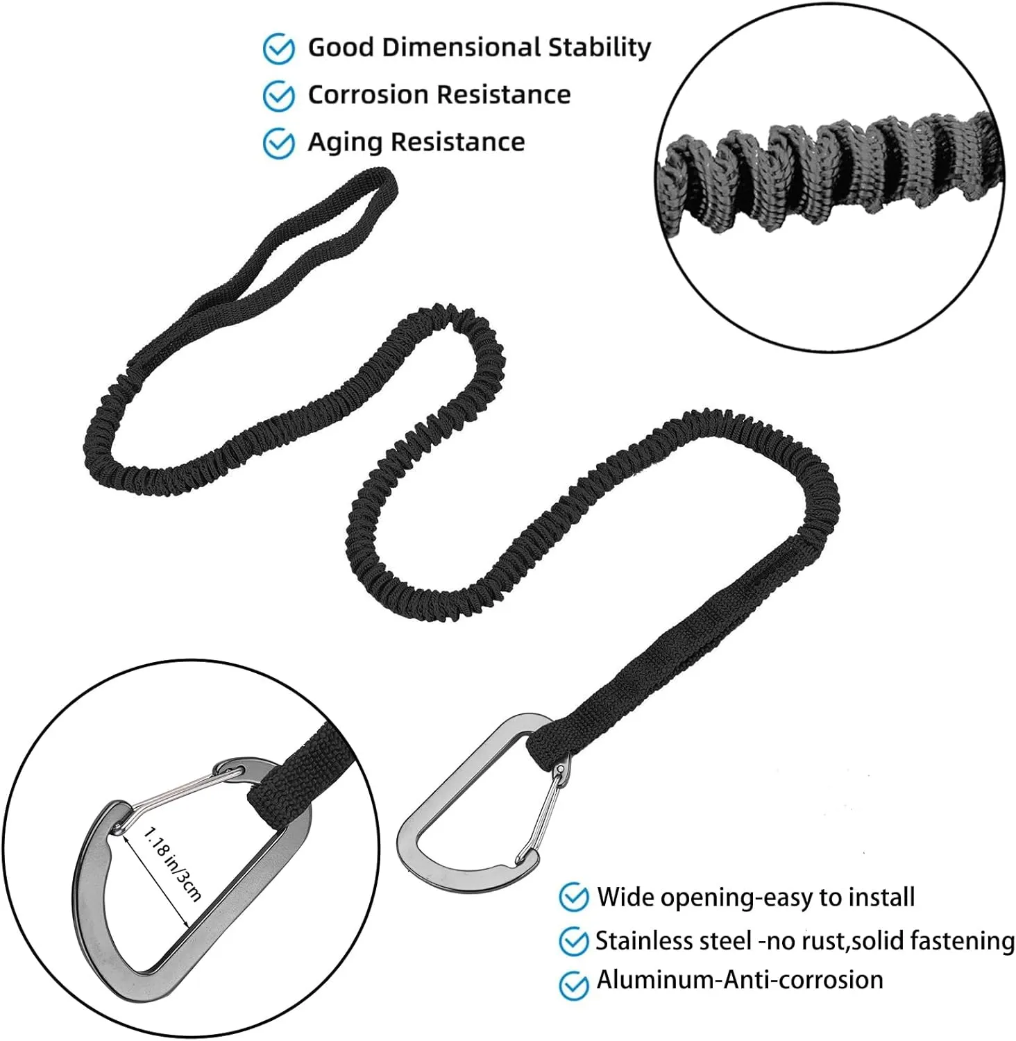 MOOCY Kayak Paddle Leash Kayak Rod Leash, 3-7 ft Stretchable Strap Lanyard Rope for SUP,Kayak Fishing Accessories for Kayak and Paddles