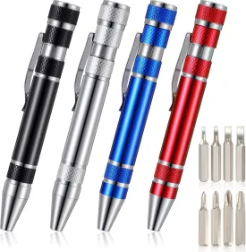 Mudder Pen Screwdriver Gifts Multitool Handy Tool 8 in 1 Magnetic Pocket Screwdriver Precision Function for Mini Gadgets(4 Pieces)