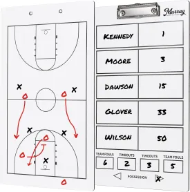 Murray Sporting Goods Basketball Timeout Dry Erase Coaches Clipboard | Double-Sided Basketball Court Clipboard Dry Erase White Board | Basketball Gift for Coach