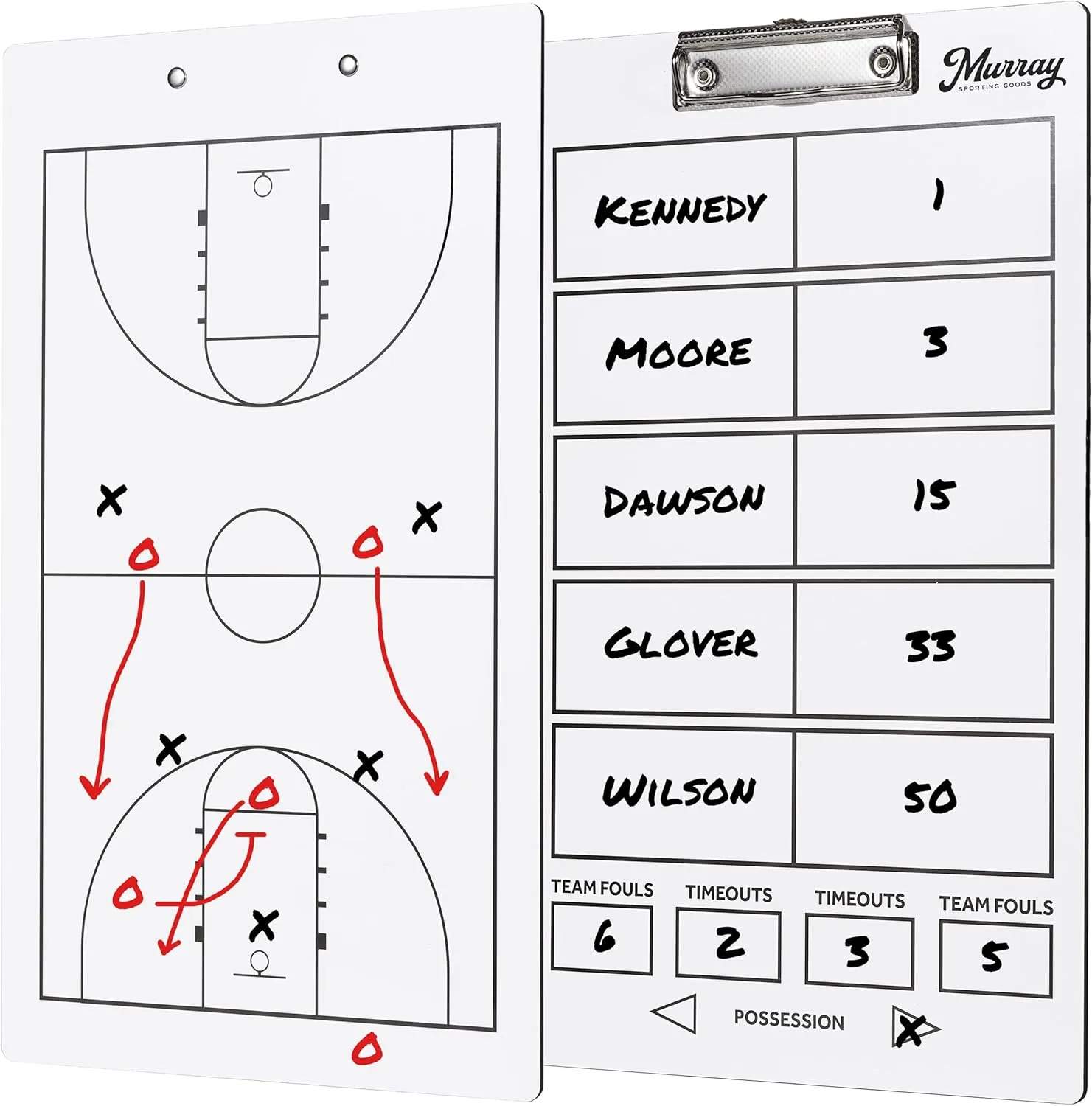 Murray Sporting Goods Basketball Timeout Dry Erase Coaches Clipboard | Double-Sided Basketball Court Clipboard Dry Erase White Board | Basketball Gift for Coach