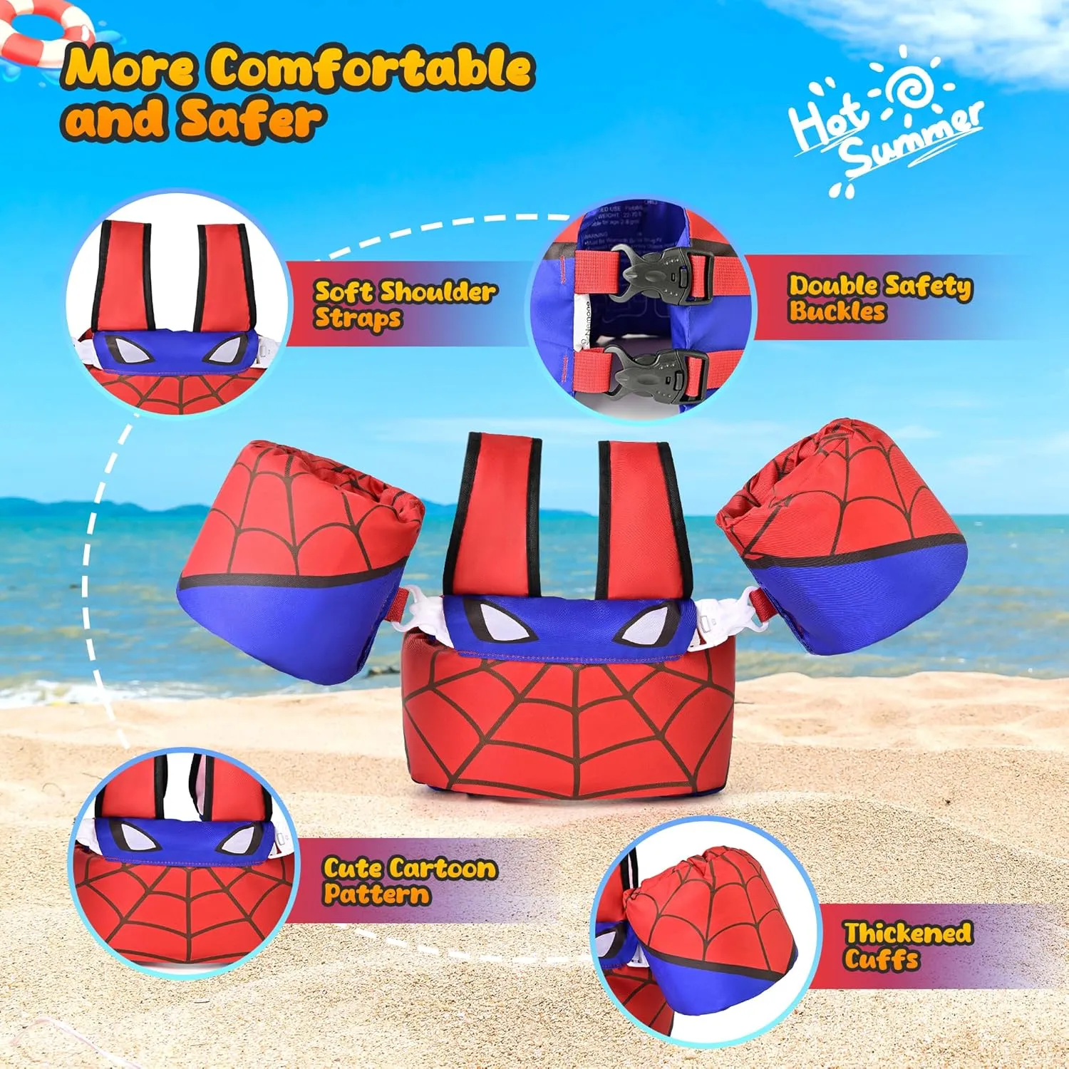 Nemone Toddler Swim Vest for 22-70 lbs Kids Floaties Swim Jacket with Arm Water Wings for Girls Boys 1 2 3 4 5 6 7 Years Old Beach Pool 20 30 40 50 60 66 Pounds Puddle Jumper