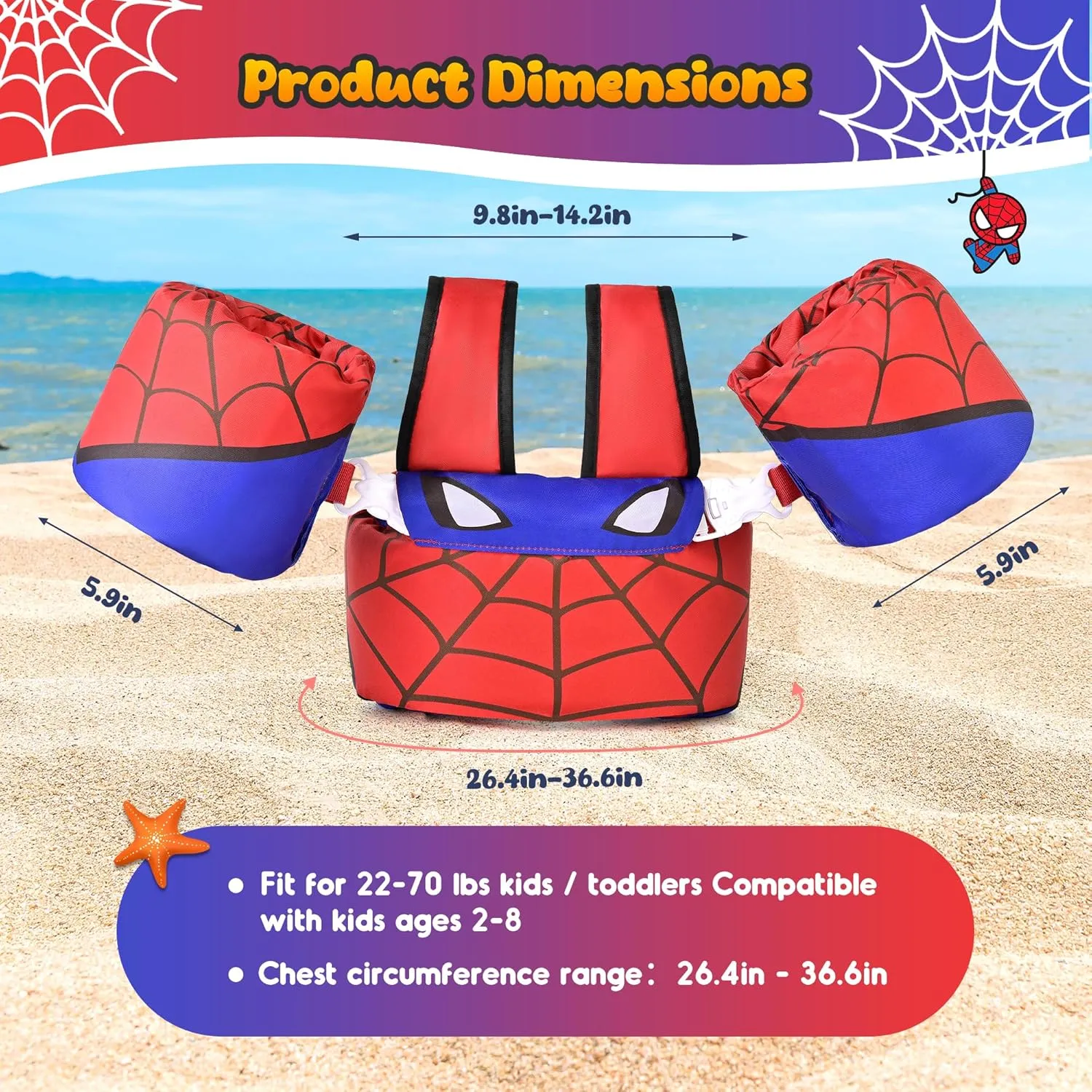 Nemone Toddler Swim Vest for 22-70 lbs Kids Floaties Swim Jacket with Arm Water Wings for Girls Boys 1 2 3 4 5 6 7 Years Old Beach Pool 20 30 40 50 60 66 Pounds Puddle Jumper