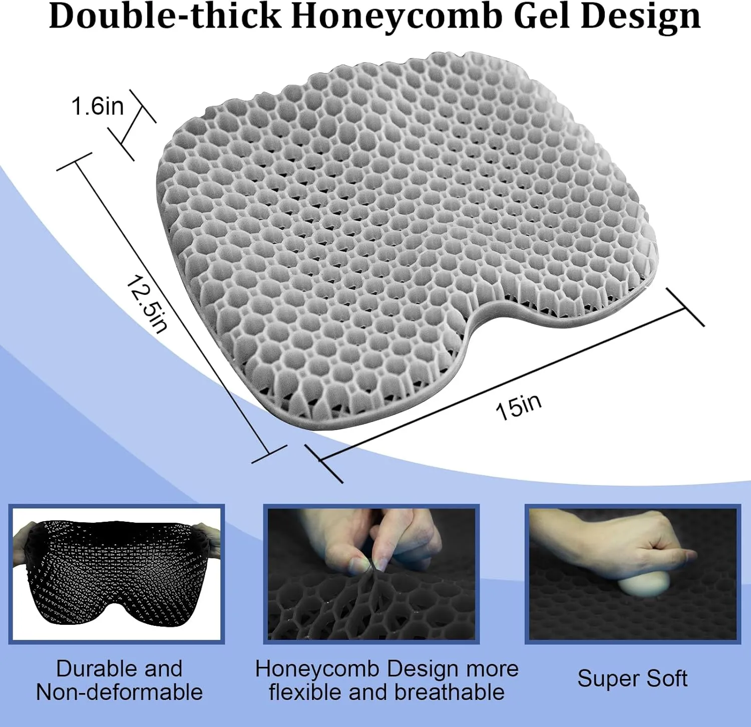 NEW-Vi Anti-Slip Kayak Seat Cushion - Waterproof Thicken Gel Boat Kayak Canoe Rowing Stadium Pad for Sit in Kayak Chair Kayak Accessories Equipment Gear for Fishing Kayak