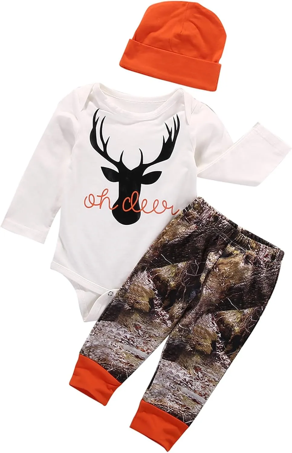 Newborn Baby Boy Clothes Long Sleeve Romper Onesie Camo Pants with Hat Infant Outfit
