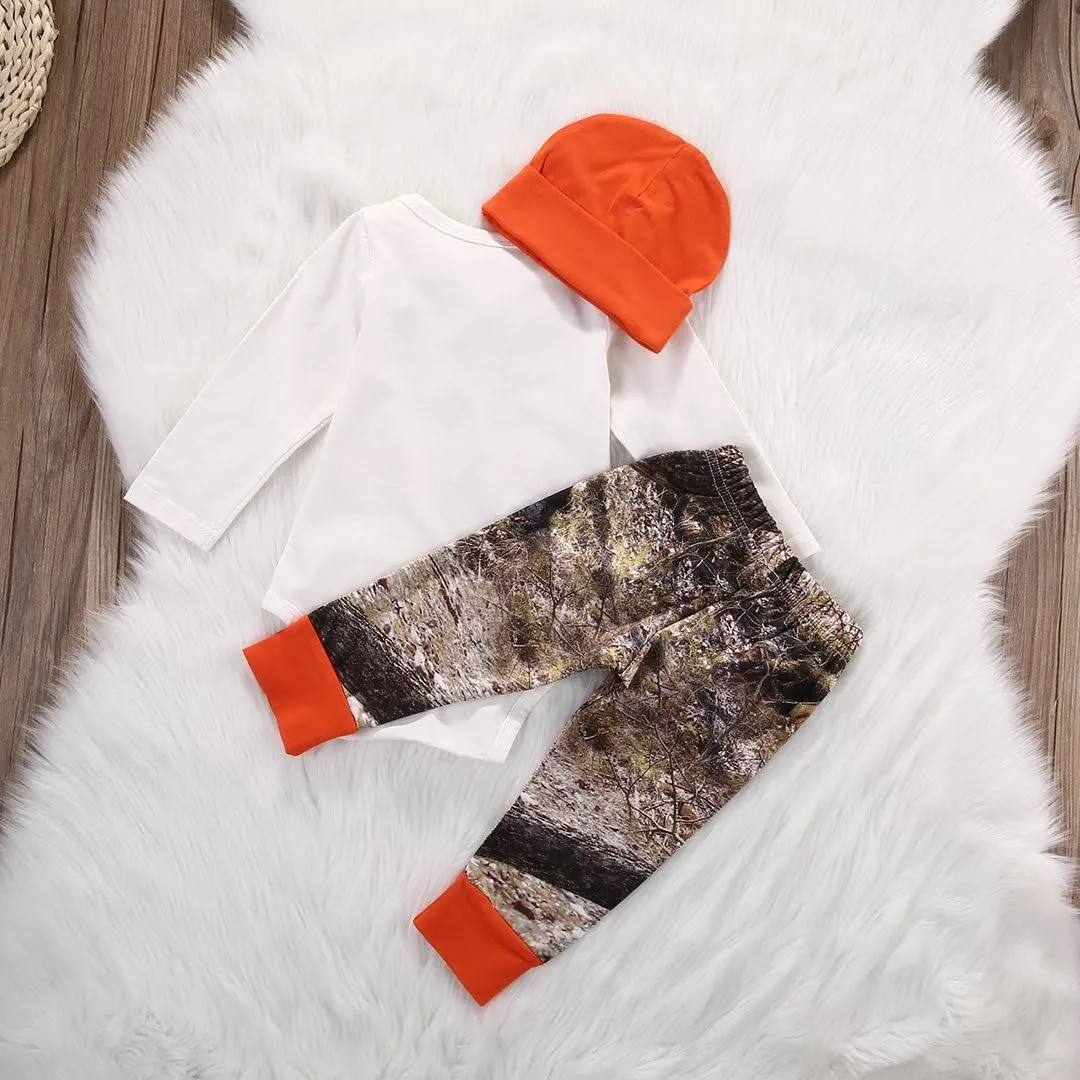 Newborn Baby Boy Clothes Long Sleeve Romper Onesie Camo Pants with Hat Infant Outfit