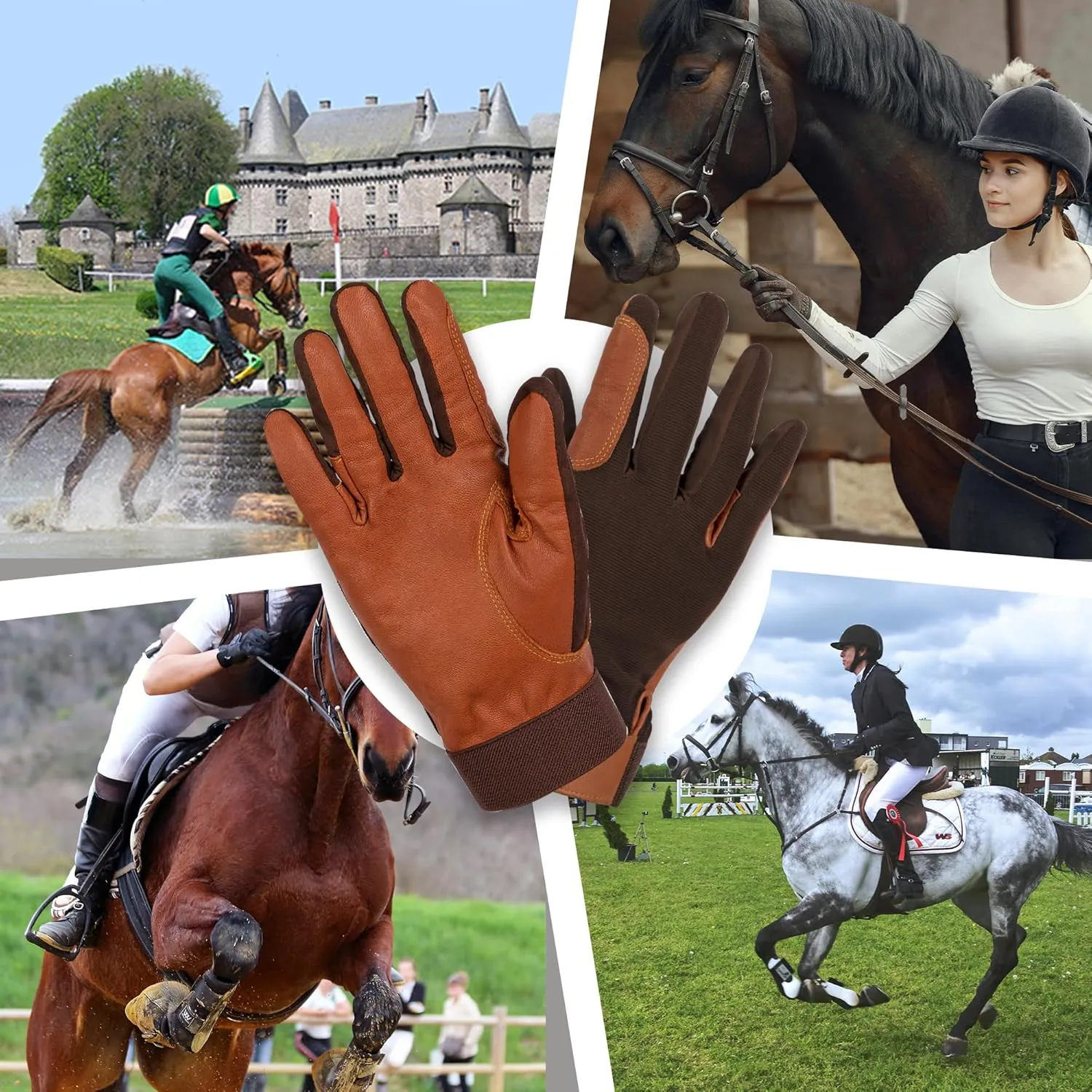 Noble Goat Leather Equestrian Gloves for Women Men Youth, Professional Horseback Riding Gloves Lightweight Windproof Comfortable and Strong Grip