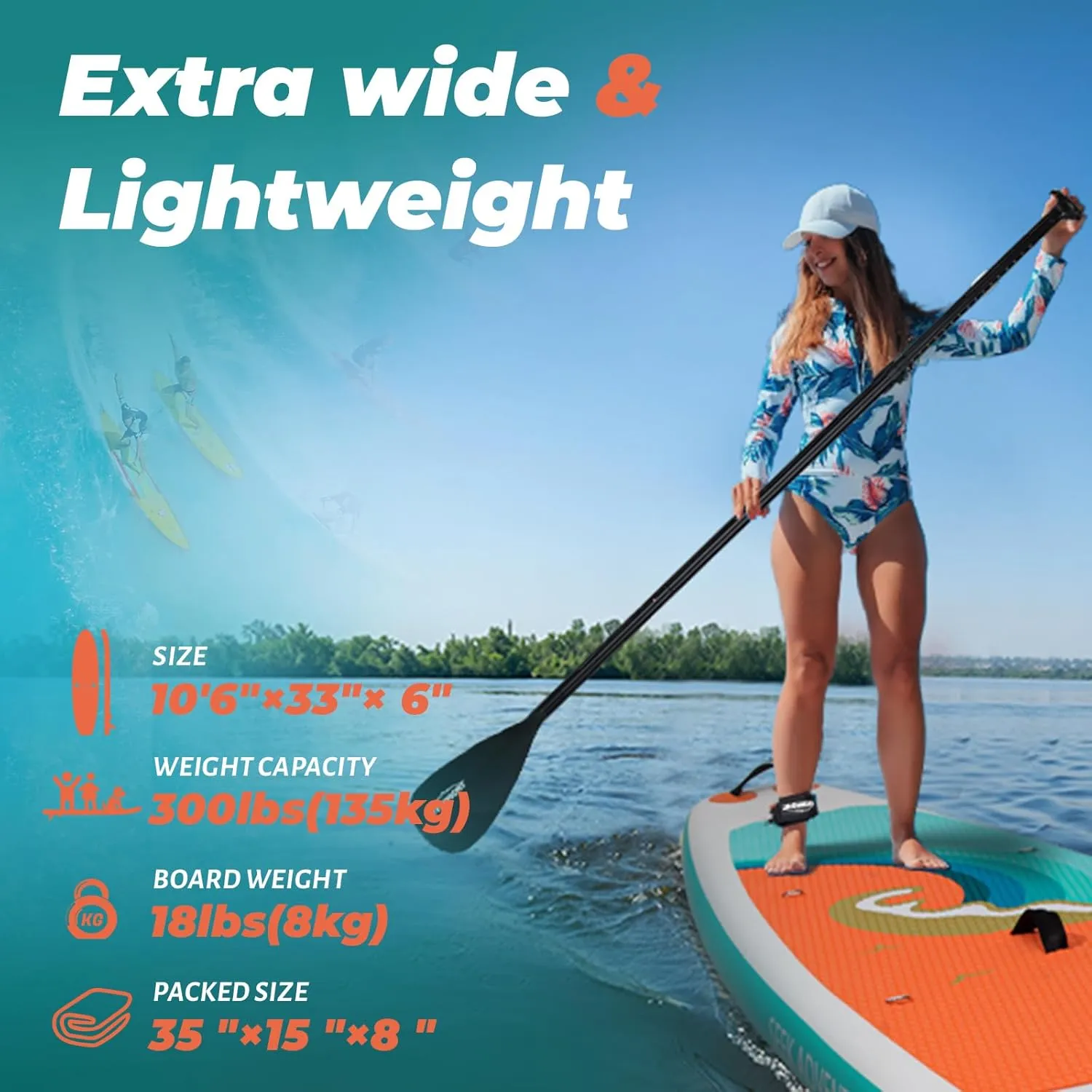 Overmont Inflatable Stand Up Paddle Board with Premium SUP Accessories, 106 Wide Durable Design, Non-Slip Stable Deck for Youth & Adults of All Skill Levels, Leash Paddle & Pump Included